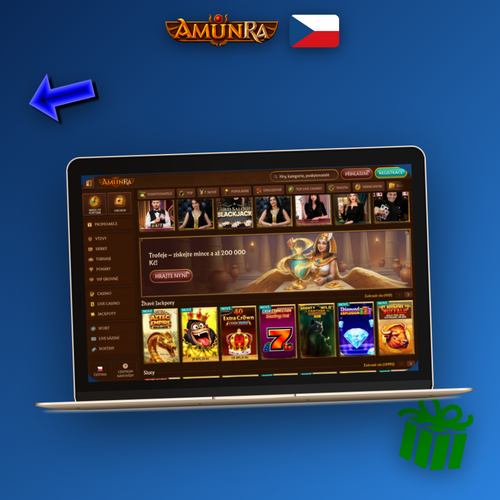 Desktopový klient AmunRa Casino na PC s herní lobby v tmavém designu