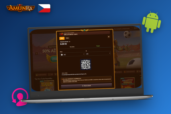 Hráč vybírá výplatní metodu při prvním výběru v AmunRa Casino na notebooku